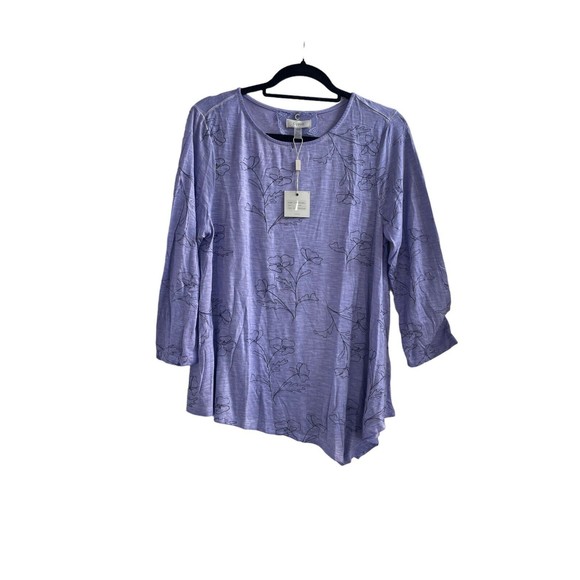 NWT Cupio Women’s Large Pretty Floral Violet Blouse Spring Summer Asymmetrical - Picture 4 of 16